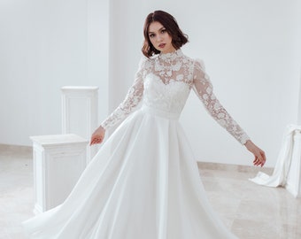 wedding gown turtleneck lace
