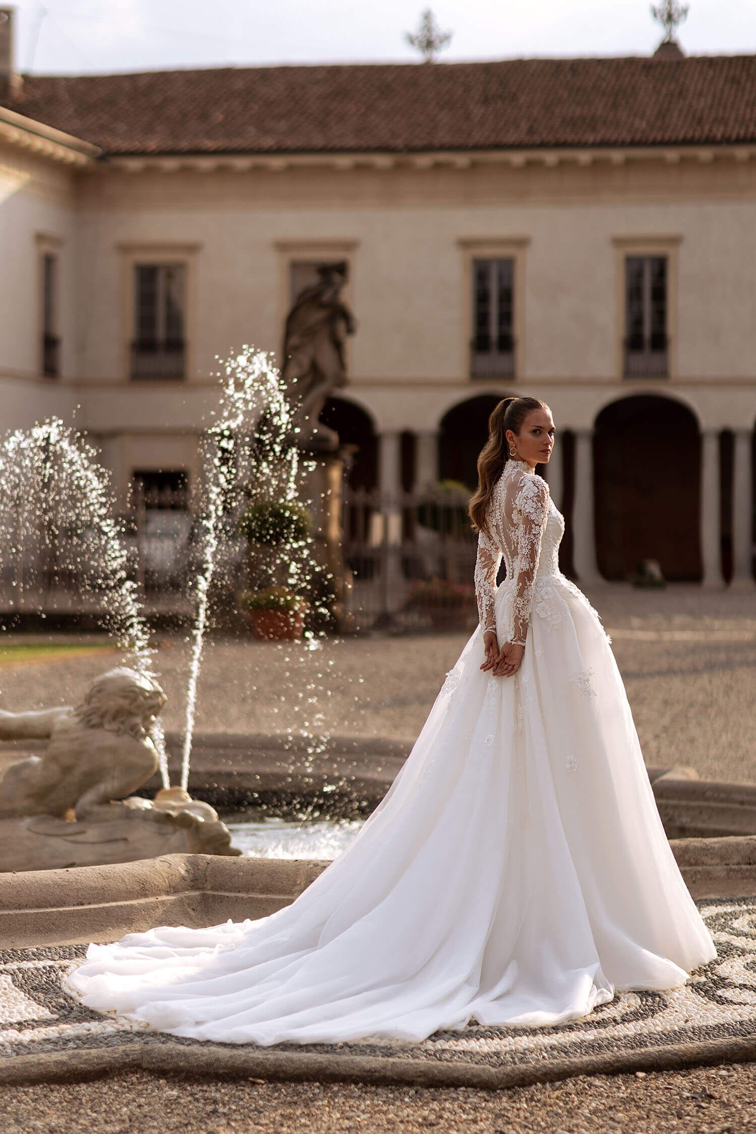T202008 Illusion Bodice , V-neck Lace Bridal Gown Wedding Dress