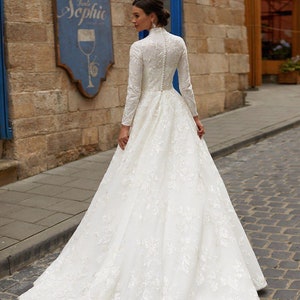 High Neck Wedding Dress, Closed Back Wedding Dress , Long Sleeves ...