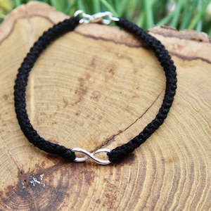 4th Anniversary Linen Infinity Bracelet in Black, Fourth Anniversary Gift, Unisex Linen Gift, 4 Years Anniversary, Handmade Linen Bracelet