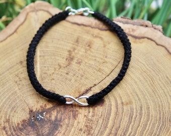 Bracciale in lino infinito nero, regalo per il quarto anniversario di matrimonio, regalo unisex per il 4° anniversario, regalo per 4 anni, braccialetto d'amore in lino