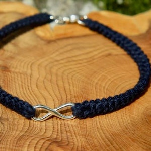 Navy Cotton Infinity / Silver Infinity / Unisex Gift / Cotton Bracelet / 2nd Anniversary / Crochet Jewellery / Infinity Charm / 2 Year Anniversary / Cotton Gift / Handcrafted Cotton Anniversary Gift/ Cotton Gift for Him/ Navy Silver / Unique Design