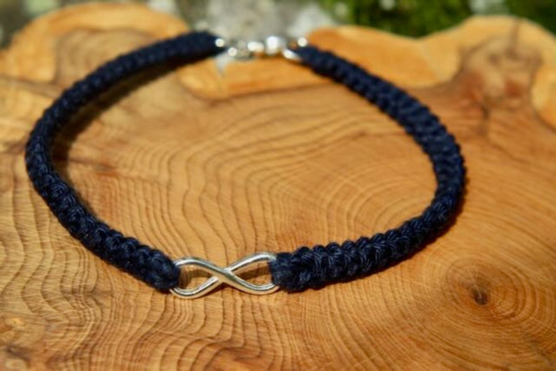 Navy Cotton Infinity / Silver Infinity / Unisex Gift / Cotton Bracelet / 2nd Anniversary / Crochet Jewellery / Infinity Charm / 2 Year Anniversary / Cotton Gift / Handcrafted Cotton Anniversary Gift/ Cotton Gift for Him/ Navy Silver / Unique Design