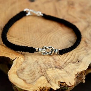 Cotton Bracelet / Silver Knot Gift / Anniversary 2nd / Friendship Band / Black Cotton / Knot Bracelet / YearTwo Gift / Charm Bracelet / Handcrafted Cotton Gift for Him/ Elegant Gift / Meaningful Cotton Gift/ Stylish Band / Timeless Piece