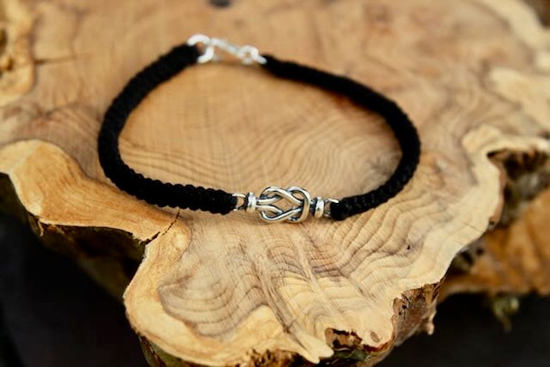 Cotton Bracelet / Silver Knot Gift / Anniversary 2nd / Friendship Band / Black Cotton / Knot Bracelet / YearTwo Gift / Charm Bracelet / Handcrafted Cotton Gift for Him/ Elegant Gift / Meaningful Cotton Gift/ Stylish Band / Timeless Piece