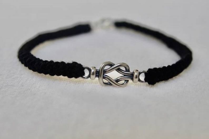 CottonBracelet / SilverKnotGift / Anniversary 2nd / FriendshipBand / BlackCotton / KnotBracelet / YearTwoGift / CharmBracelet / Handcrafted / ElegantGift / Meaningful / StylishBand / TimelessPiece