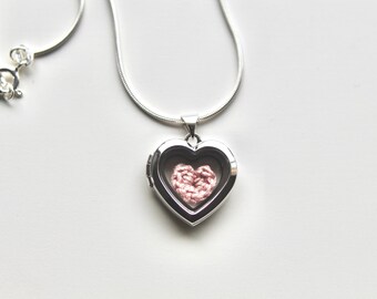 2nd Anniversary Cotton Heart in Silver Locket Necklace, Cotton Anniversary, 2 Year Anniversary Gift for Her, Handmade Gift