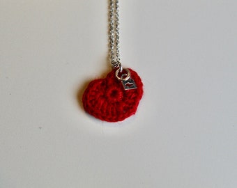 Red Linen Heart Necklace with Tiny Silver Locket, Linen Anniversary Gift, 4th Anniversary Linen, 4 Year Anniversary Gift, Linen Heart