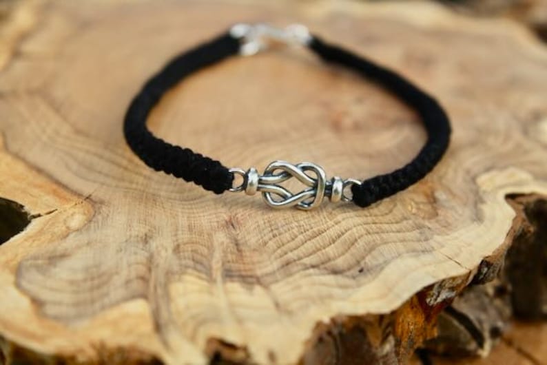 CottonBracelet / SilverKnotGift / Anniversary 2nd / FriendshipBand / BlackCotton / KnotBracelet / YearTwoGift / CharmBracelet / Handcrafted / ElegantGift / Meaningful / StylishBand / TimelessPiece