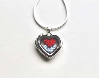 2nd Anniversary Cotton Hearts in Red and Blue in Silver Locket Necklace, Cotton Anniversary, 2 Year Anniversary Gift for Her, Handmade Gift