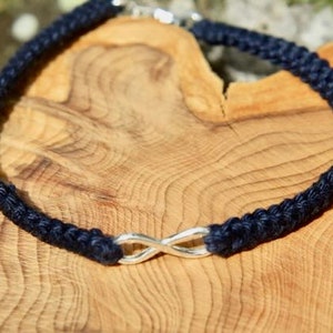 Elegant Navy Cotton Bracelet with Silver Infinity Charm - Perfect Unisex Cotton Anniversary Gift for 2nd Year, Handcrafted Cotton Crochet Accessory