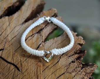 2nd Anniversary Cotton Bracelet with Silver Ribbon in Cream, Cotton Jewellery Gift, 2 Year Anniversary, Handmade Cotton Crochet Jewellery