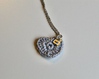 Grey Linen Heart Necklace with Tiny Silver Locket, Linen Anniversary Gift, 4th Anniversary Linen, 4 Year Anniversary Gift, Linen Heart