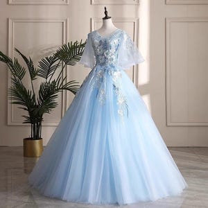 Light Blue Fairy Tulle Prom Dress With Birthday,Evening Ball Gown,Elegant Graduation Dress,Wedding Dress,Party Long Dress,Princess Ball Gown