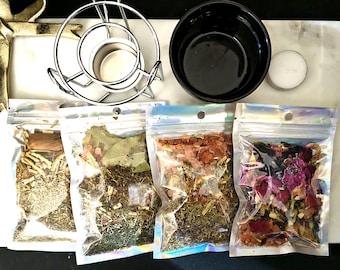 Keramik Simmertopf-Set mit 4 Kräutermischungen (Protection, Floral, Home, Peace)