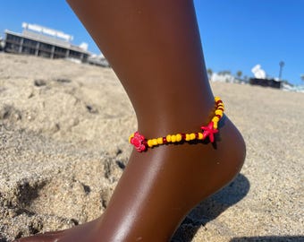 Beach anklet, summer anklet, yellow anklet, Howlite anklet, starfish anklet, turtle anklet.