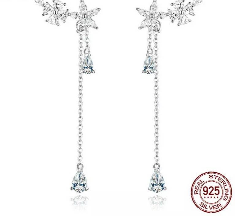 Silver wedding dangling stud earrings for her | Etsy