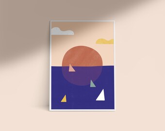 Poster Sunset sea A3 / poster / print illustration art geometric circle abstract