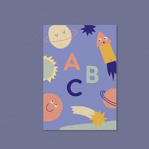 Postkarte Weltall ABC / Einschulung / Schule / Endlich Schulkind / Karte / Schulanfang / Schulkind