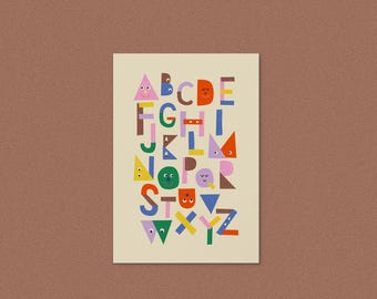 Postcard ABC faces / First day of school / School cone / Alphabet