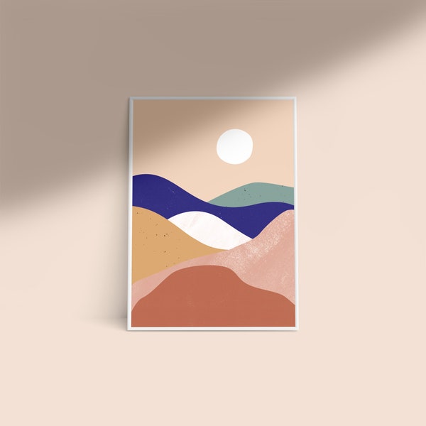 Poster Sunset mountains DIN A3 / Plakat / Druck Illustration Kunst geometrisch Kreis abstrakt