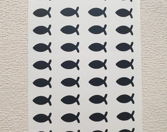 1 DinA 6 Bogen Fische Sticker Aufkleber Vinyl 1 x 1,7 cm Konfirmation Taufe uvm