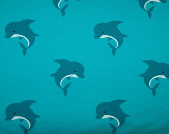 Jersey türkis mit Delphin in 0,5  x 1,50 m