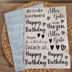 DinA 4 Bogen Sticker Happy Birthday Alles Gute usw. verschiedene Größen