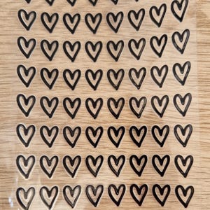 72 Herzen Herzchen outline Rubon Rub-On Aufkleber 1 cm Din A6 Bogen