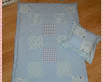 weiche hellblaue Babydecke +Kissen,Patchwork,