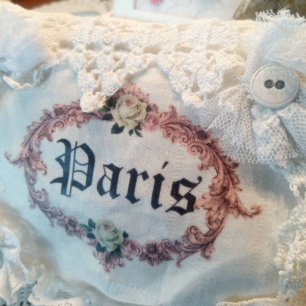 Coussin lavande coussin parfumé coussin décoratif brocante fait main pièce unique shabby chic vintage blanc franske paris