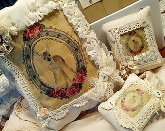 3 lavendelkissen Aromakissen Dekokissen Duftkissen brocante shabby chic reh Einzelstücke