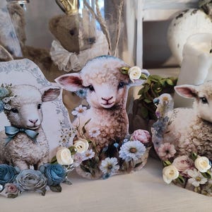 Conjunto de cordero de cartón D decorativo colgante único brocante shabby chic decoración de Pascua motivos vintage Pascua cordero de Pascua