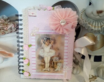 romantic spiral book notebook diary ballet ballerina nostalgic shabby brocante unique piece album junk journal for souvenirs