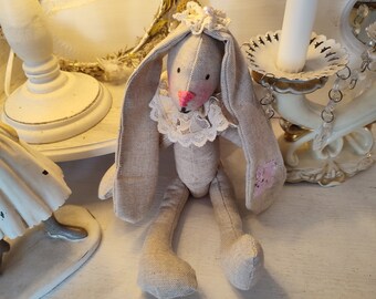 Stuffed bunny rabbit as decoration decorative bunny rabbit brocante country house unique primitive bunny