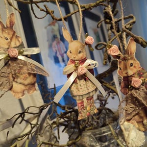 Nostalgia Vintage Set 3 bunnies made of cardboard Easter bunnies brocante shabby chic great decoration for branch and decorative bowl set1