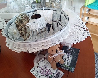 Alte Backform als Dekoration sehr alt liebevoll verziert  brocante shabby chic nostalgie handbemalt mit teddy Einzelstück