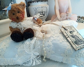 Duftkissen mit teddybärchen lavendelkissen Aromakissen Dekokissen Einzelstück brocante shabby handgefertigt