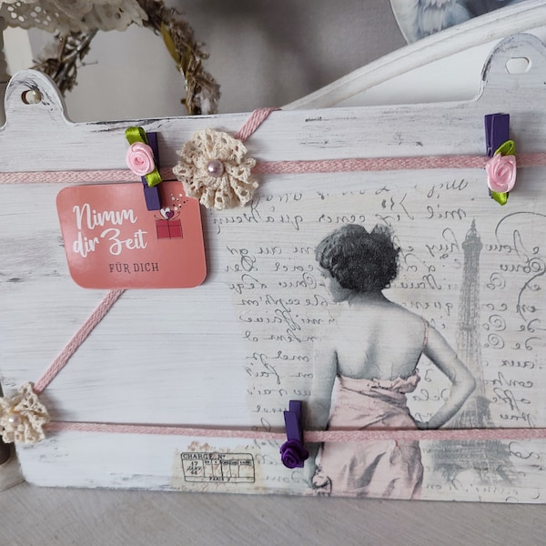 Memo board memo photo board photo wall clipboard brocante shabby chic vintage Paris lady France