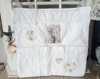 Wall bag wall hanging organizer brocante utensilo unique piece of antique cotton order helper white lavender theme