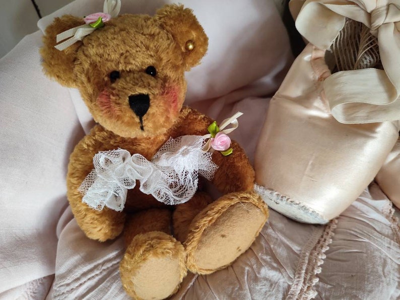 Älteres Zauberhaftes Bärchen Teddy als ballerina Teddybär brocante shabby chic nostalgie ballett Vintage florentinerspitze Bild 5