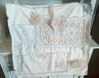 Wandtasche Wandbehang Organizer brocante utensilo Einzelstück ordnungshelfer aus antike Baumwolle hellbeige