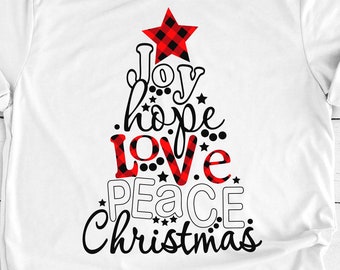 Joy Love Hope - digital Christmas Tree word art for Winter T-shirt and home decor, card making, scrapbooking | SVG, EPS, DXF, png, jpg