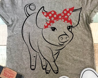 Pig Svg, Bandana Svg, Farm Animal, Piglet, Country, DXF PNG SVG, files for, Silhouette, Cricut, Iron on Transfer, Cut Files, Cricut Explore