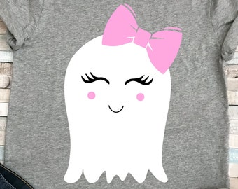 Bow Ghost Girl cutting files for Halloween shirt decor, Bootiful ghost with lashes svg, spooky Cricut and Silhouette SVG, EPS, DXF, png, jpg