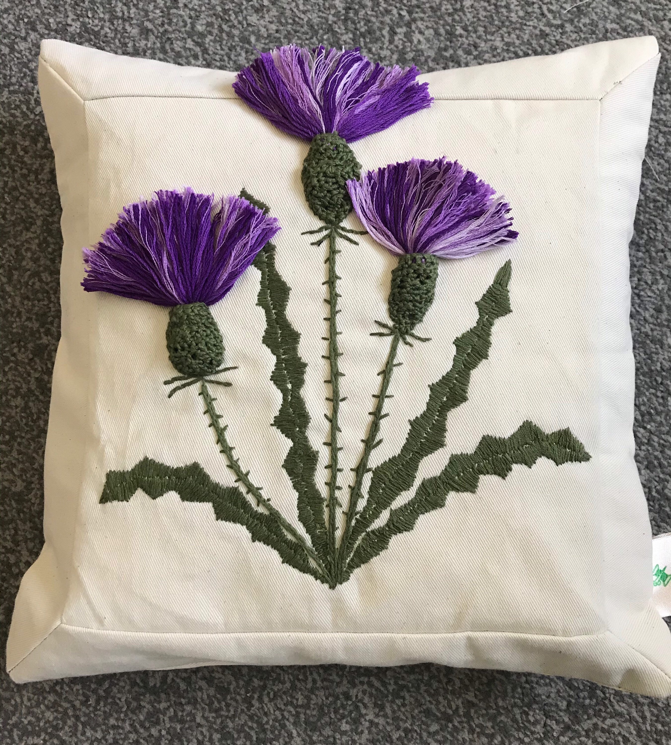 Cottage Style Scottish Thistle Hand Embroidered Cushion Etsy Ireland