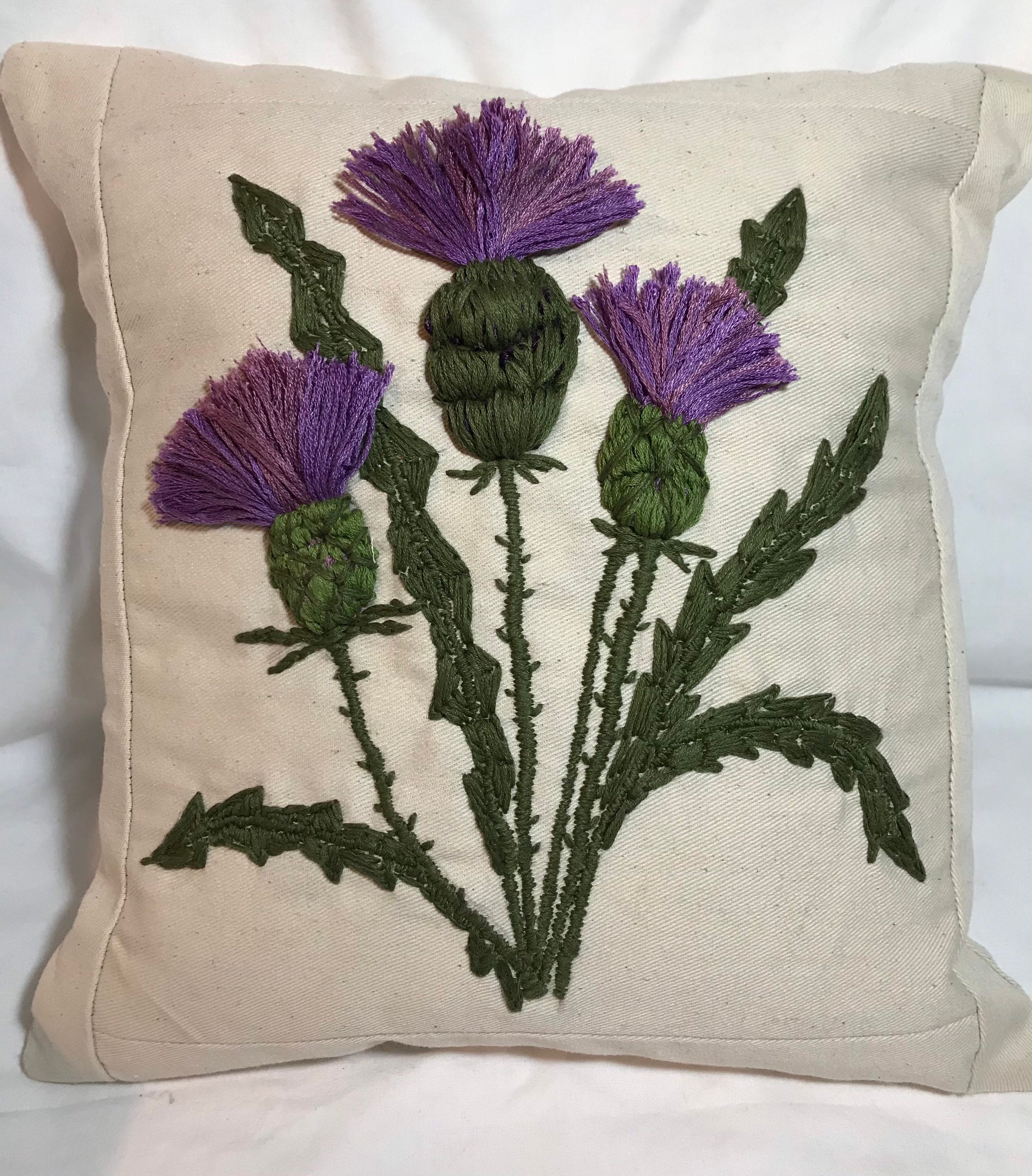 Cottage Style Scottish Thistle Hand Embroidered Cushion Etsy Ireland