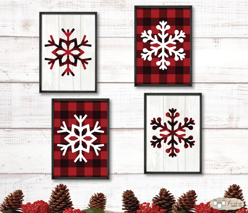 Red Buffalo Plaid Farmhouse Christmas Wall Art Set Christmas Etsy