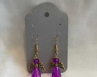 Angel Dangle Drop Earrings: Gold Wings, Colorful Jewelry