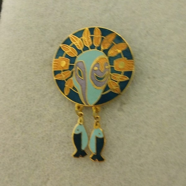 Barbara Lavallee Alaska Native-style brooch with two fish dangles
